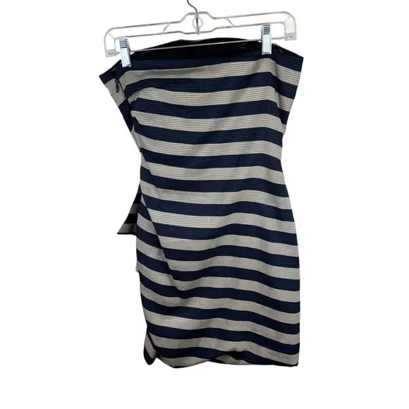 BCBG Maz Azria Reya Striped Strapless Mini Dress Size Small Navy Tan - Picture 2 of 6